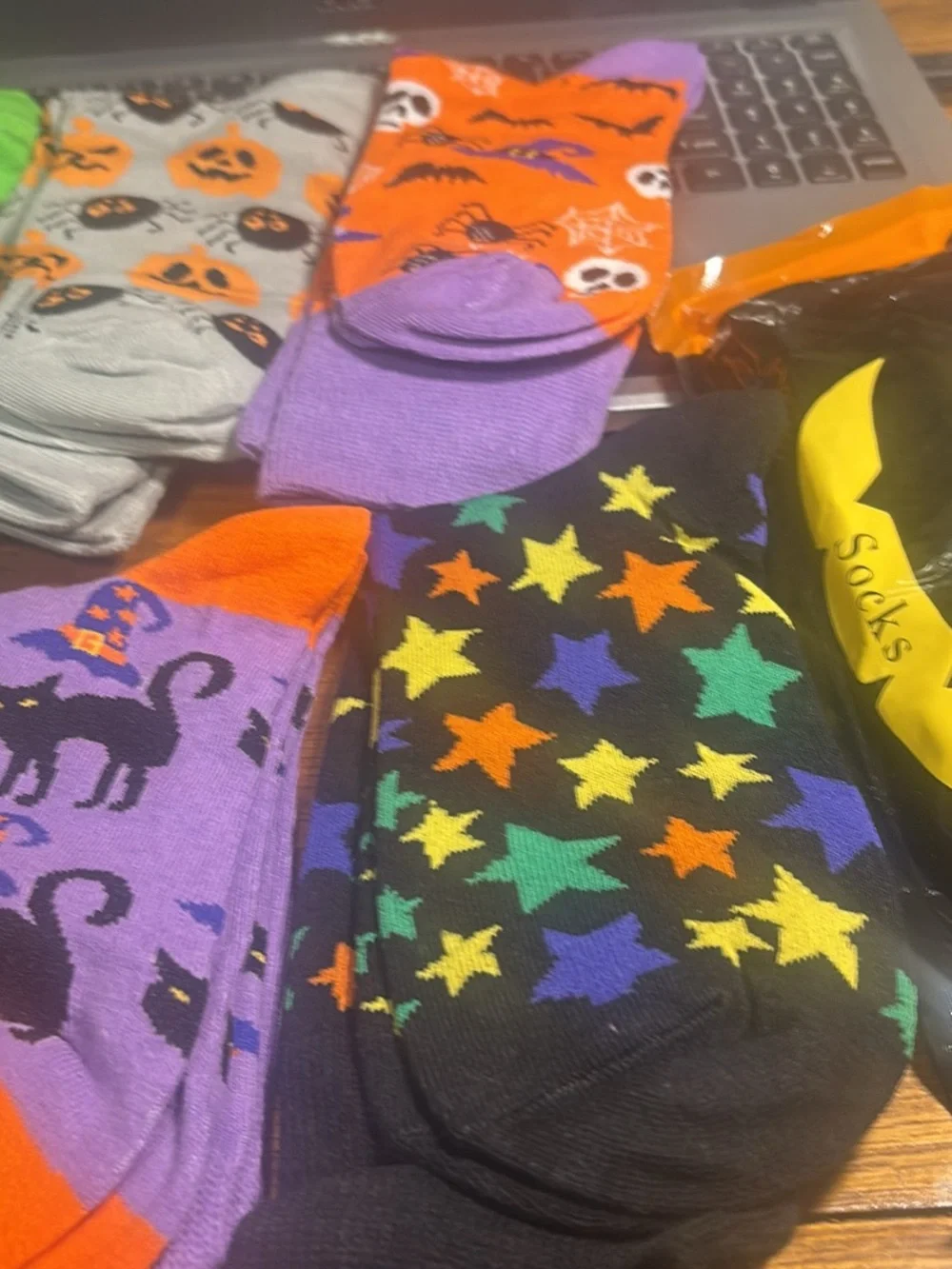 Halloween Novelty Men's women’s Crew Socks - Multi Color Pack 6 pr one size